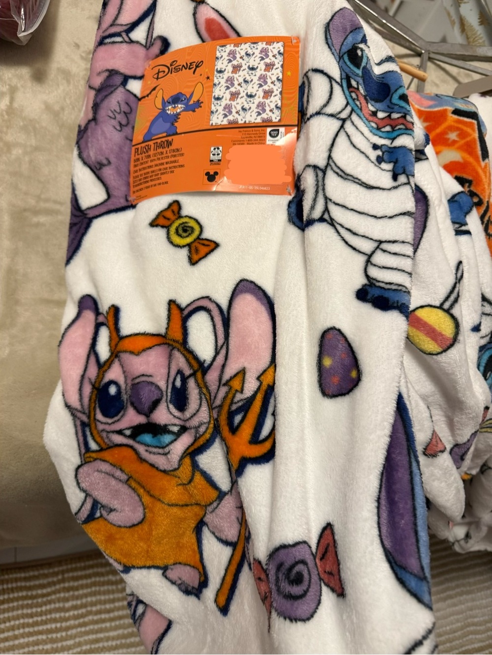 Disney White Plush Throw Blanket with Multi-Color Stitch Characters